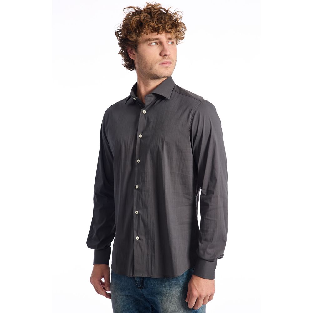 Baldinini Trend Gray Cotton Men Shirt Slim Fit Long Sleeve