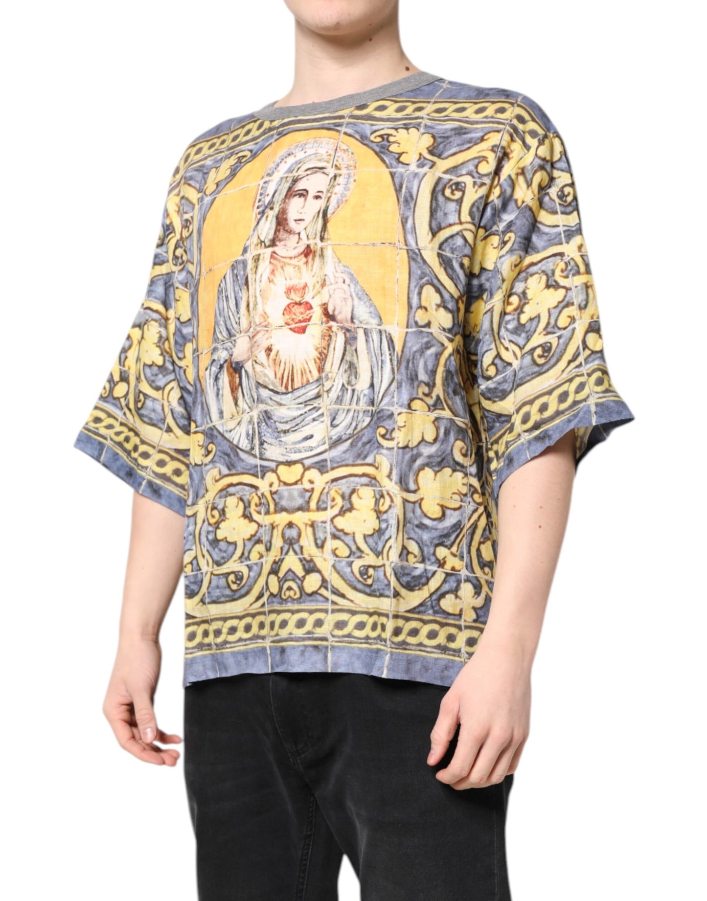 Dolce & Gabbana Multicolor Religious Print Round Neck T-shirt