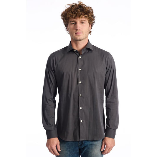 Baldinini Trend Gray Cotton Men Shirt Slim Fit Long Sleeve
