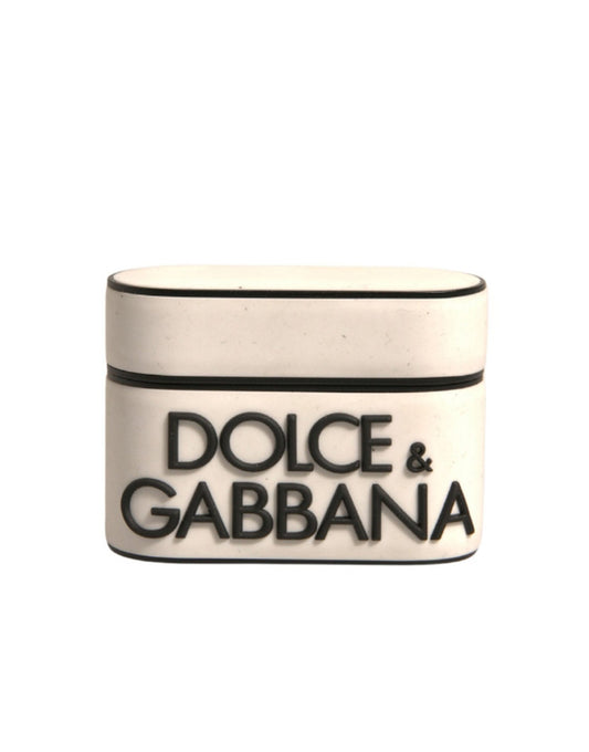 Dolce & Gabbana White Embossed Logo Plaque Holder Airpods Case