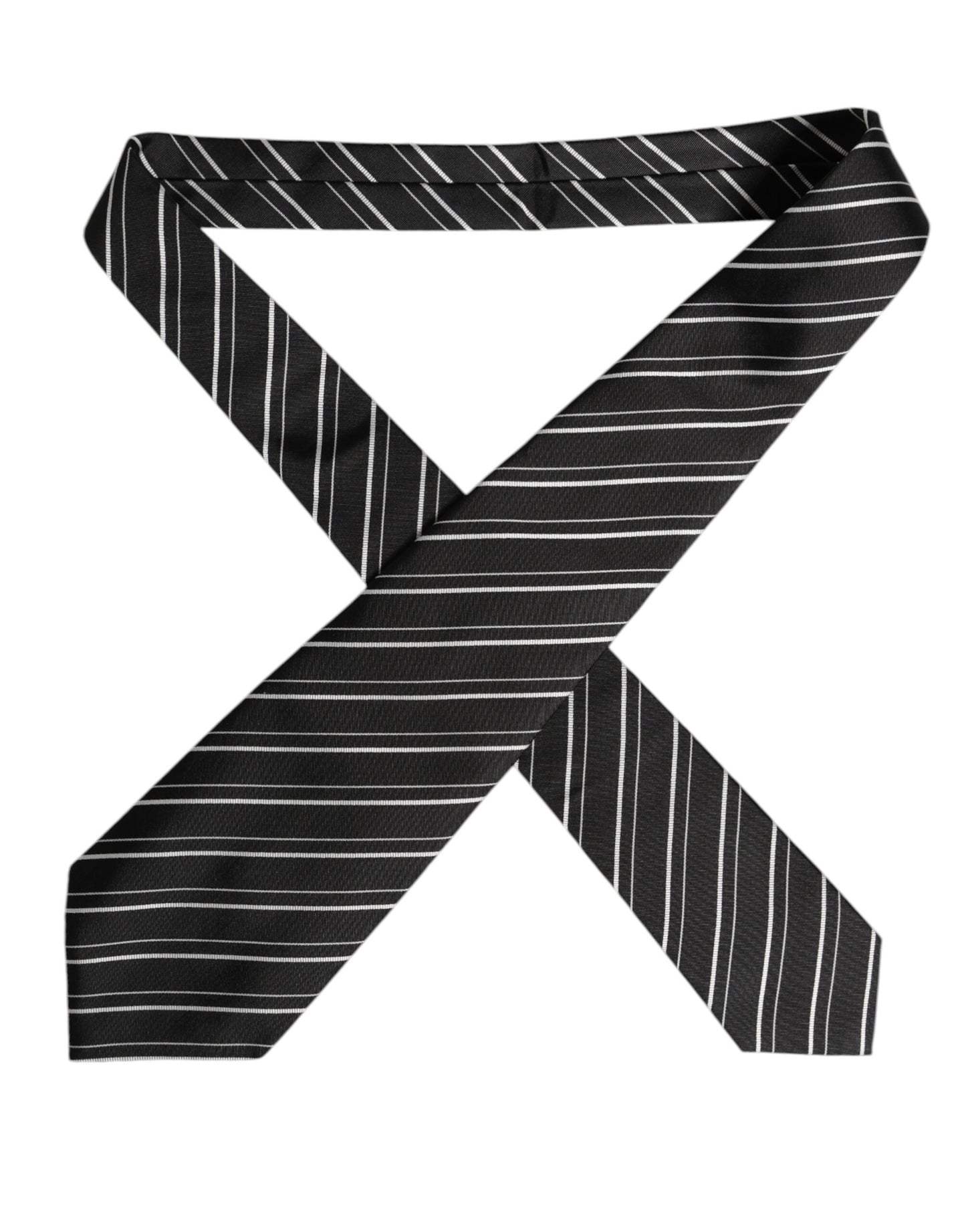 Dolce & Gabbana Black White Stripes Silk Adjustable Necktie Tie