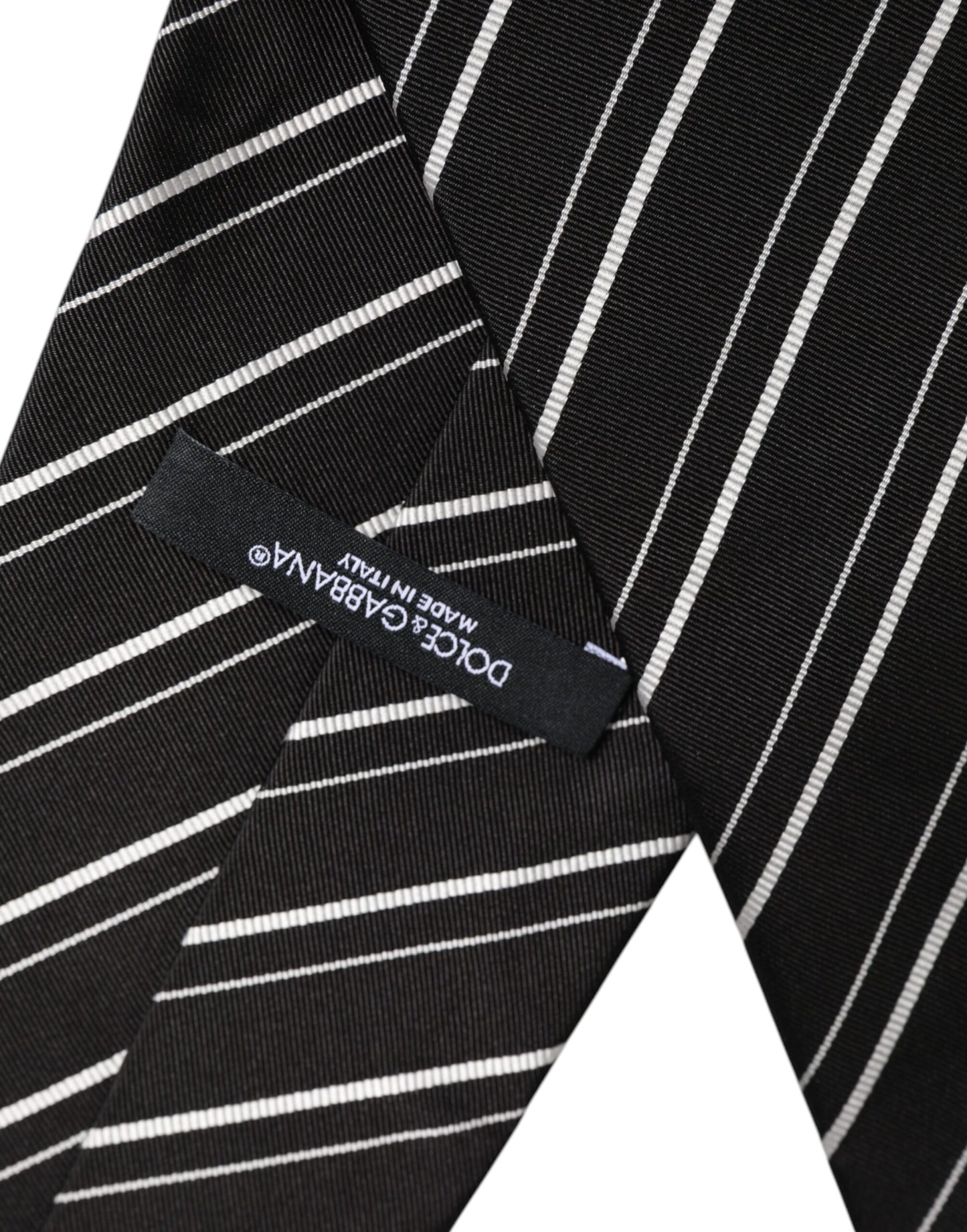 Dolce & Gabbana Black White Stripes Silk Adjustable Necktie Tie
