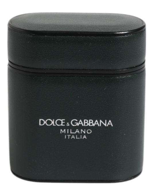 Dolce & Gabbana Black Calfskin Leather Logo Print Flip Holder Airpods Case