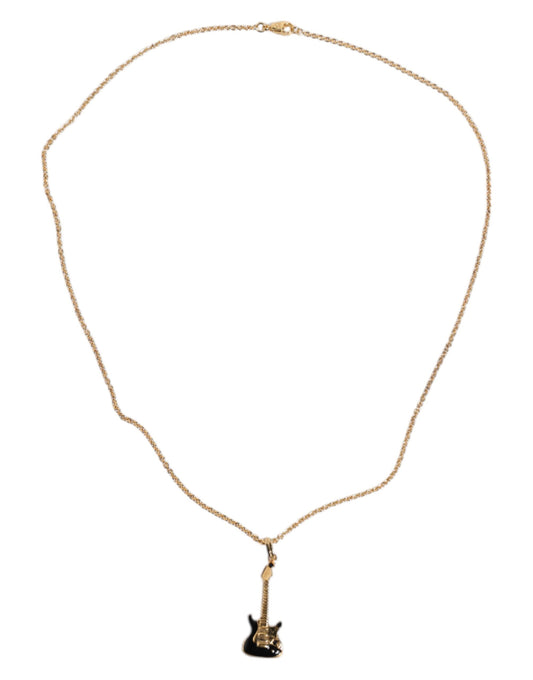 Dolce & Gabbana Gold Tone Chain Brass Crystal Guitar Pendant Necklace