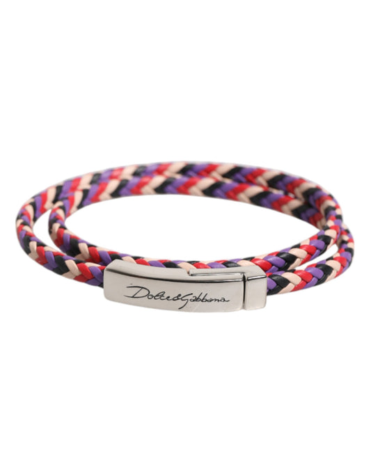 Dolce & Gabbana Multicolor Braided Woven Leather DG Logo Engraved Bracelet