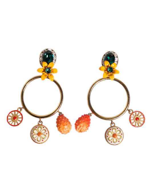 Dolce & Gabbana Multicolor Round Crystal Clip Dangling Jewelry Earrings