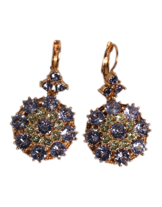 Dolce & Gabbana Earrings Brass Multicolor Floral Crystal Dangling Jewelry