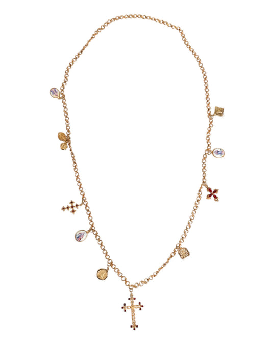 Dolce & Gabbana Gold Tone Brass Chain Religious Cross Pendant Necklace
