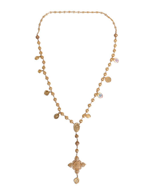 Dolce & Gabbana Gold Tone Chain Brass Beaded Statement Sicily Necklace