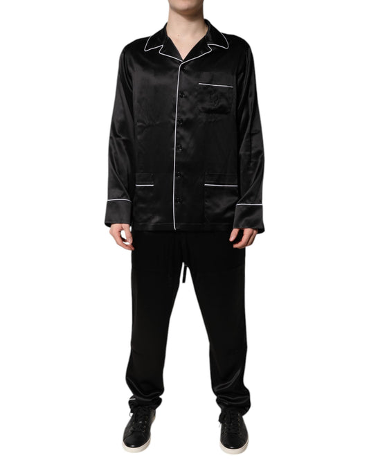 Dolce & Gabbana Black Silk Shirt Pants Pajama Set Sleepwear