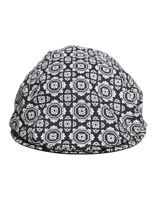 Dolce & Gabbana Black White Printed Newsboy Capello Cabbie Hat